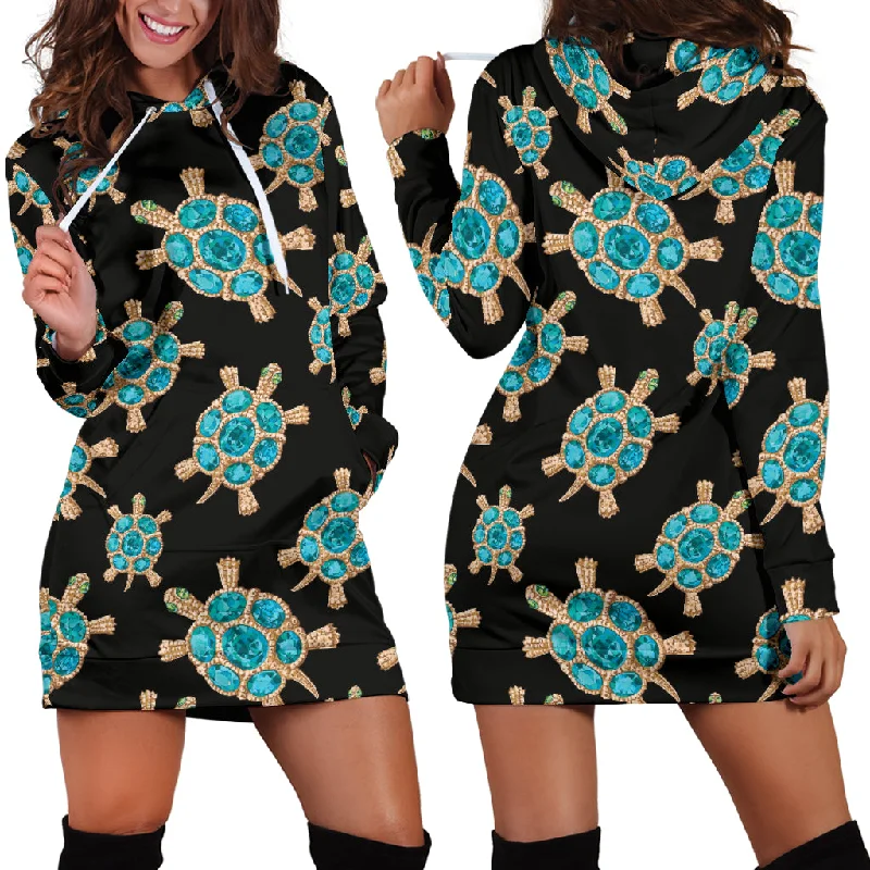 Sea Turtle Blue Stone Pattern Women'S Hoodie Dress