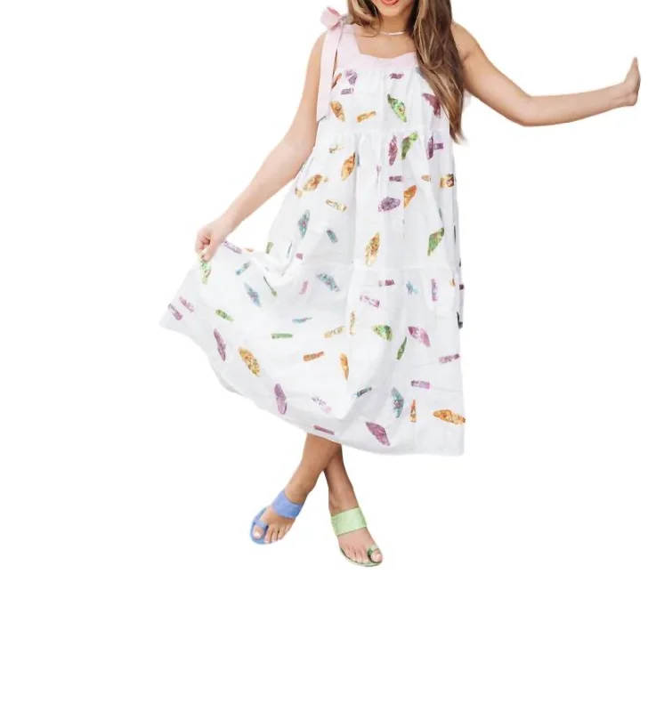 Cocktail Umbrella Maxi Tie Sleeve Dress In White