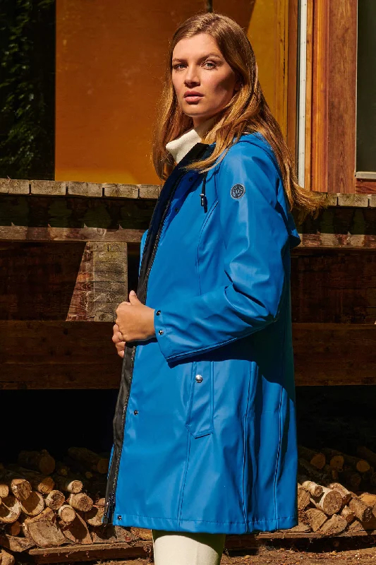 Frandsen 451-245-60 Blue High Neck Raincoat With Hood