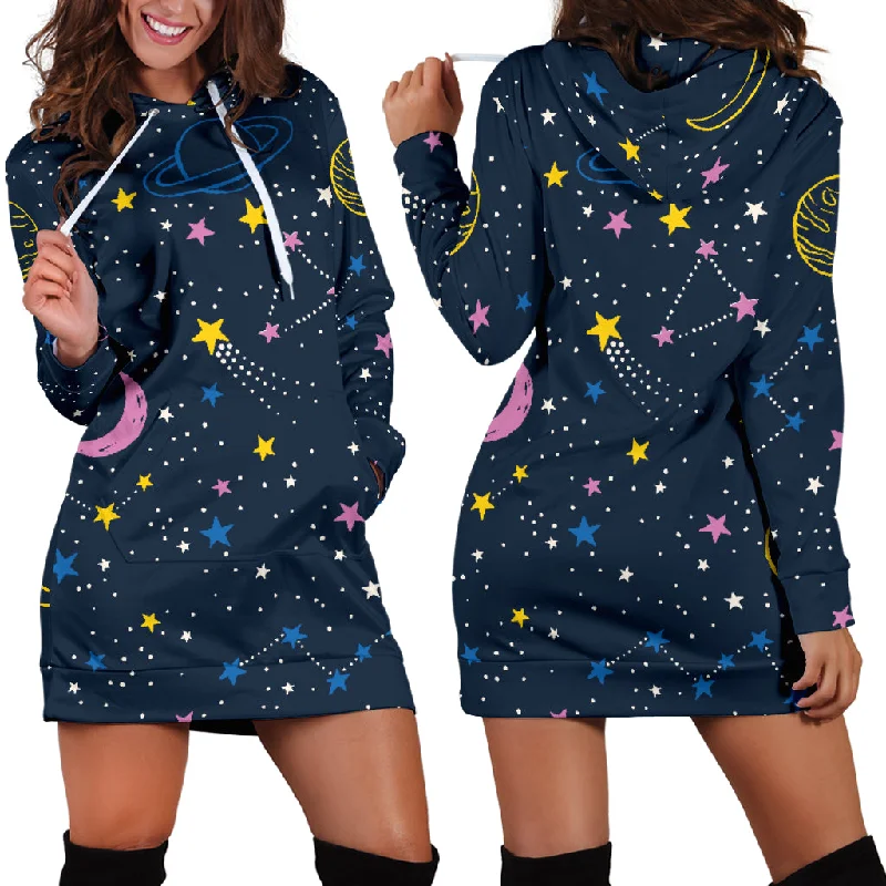 Space Pattern With Planets, Comets, Constellations And Stars Women'S Hoodie Dress