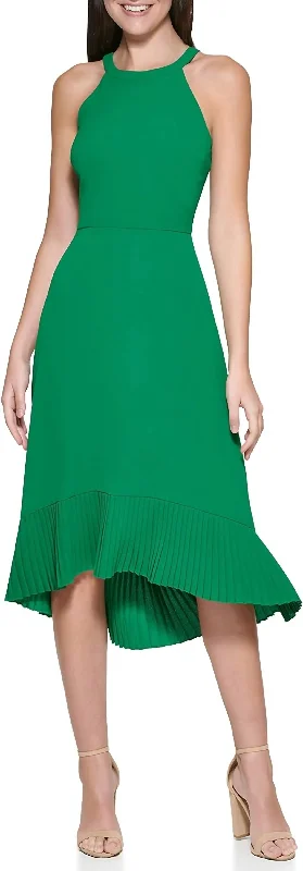 Hi-Low Halter Top Midi Dress In Tropical Green