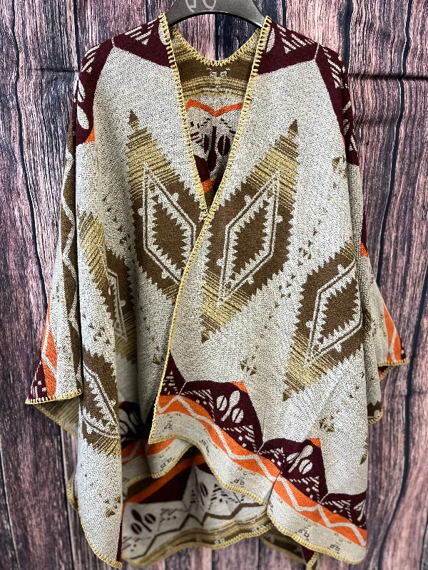 Tan & Burgundy Southwest Design Reversible Poncho