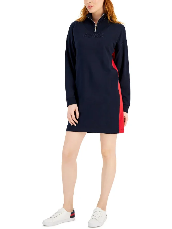 Womens Knit Mock Neck Sweatshirt Dress