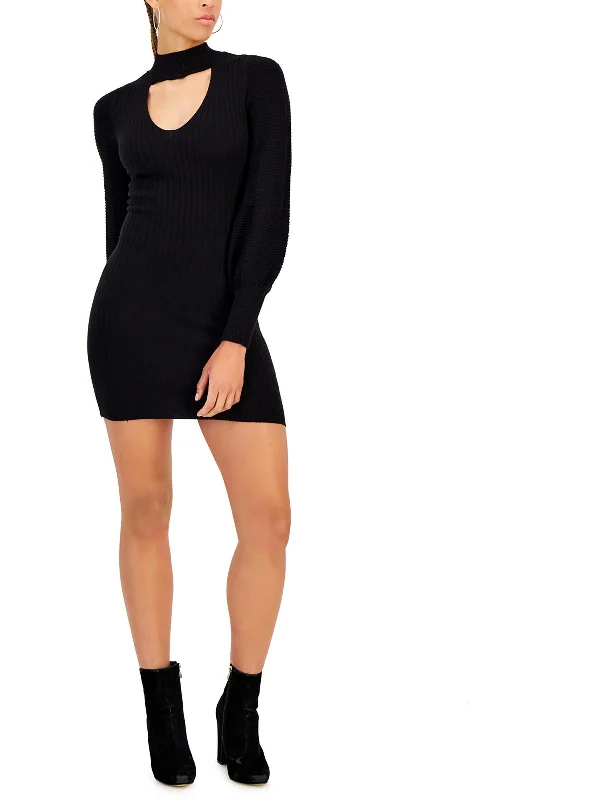 Juniors Womens Ribbed Mini Sweaterdress