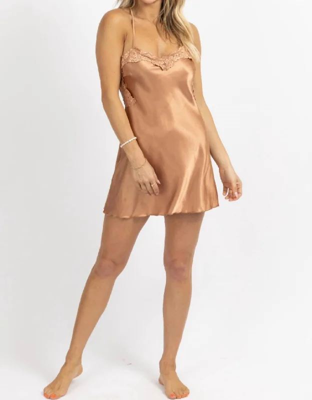 Lace Satin Open Back Mini Dress In Copper