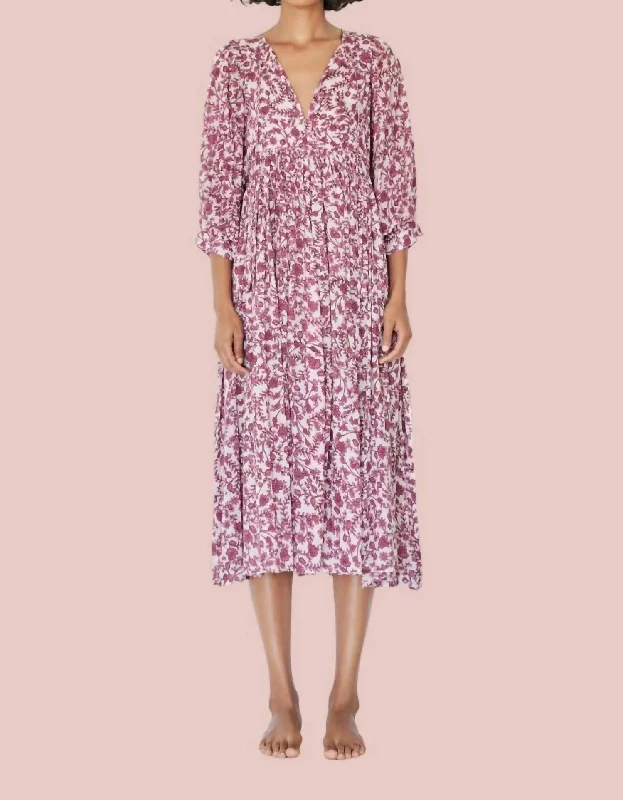 Blouson Sleeve Midi Dress In Meirion Floral