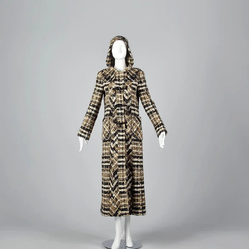 Chanel Full Length Tweed Maxi Coat with Toggle Closures & Hood