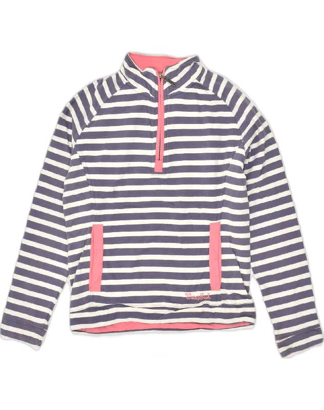 WEIRD FISH Womens Zip Neck Sweatshirt Jumper UK 10 Small Purple Striped