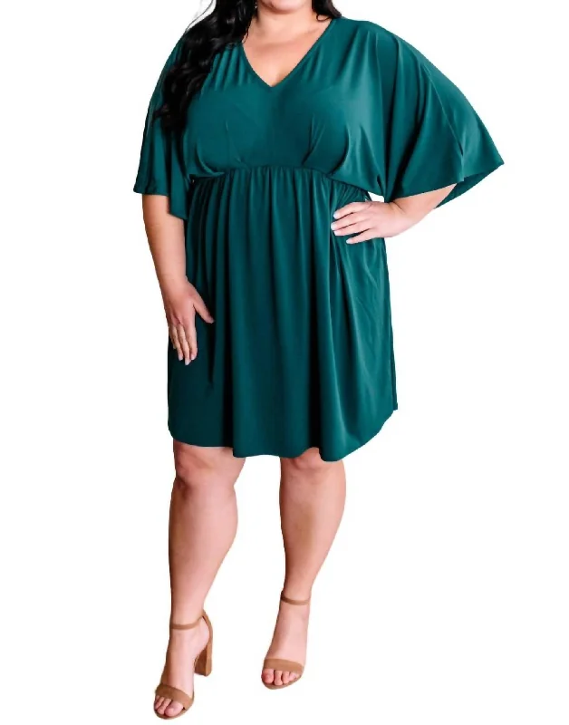 Dolman Sleeve Stretchy Dress In Hunter Green