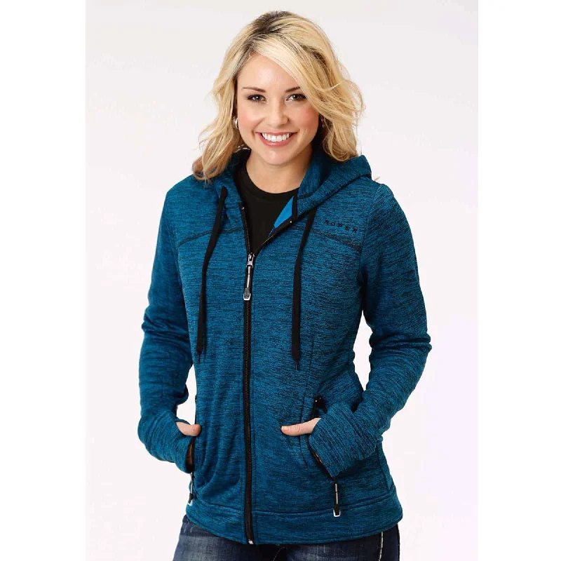 Women's Roper Peacock Blue Zipper Jacket Hooded Shirt