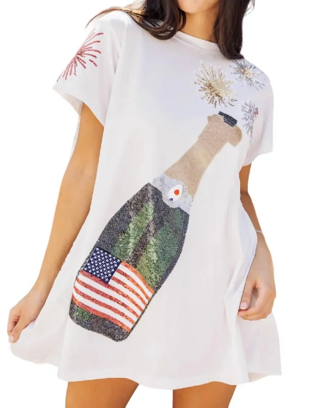 Usa Popping Champagne Tee Dress In White