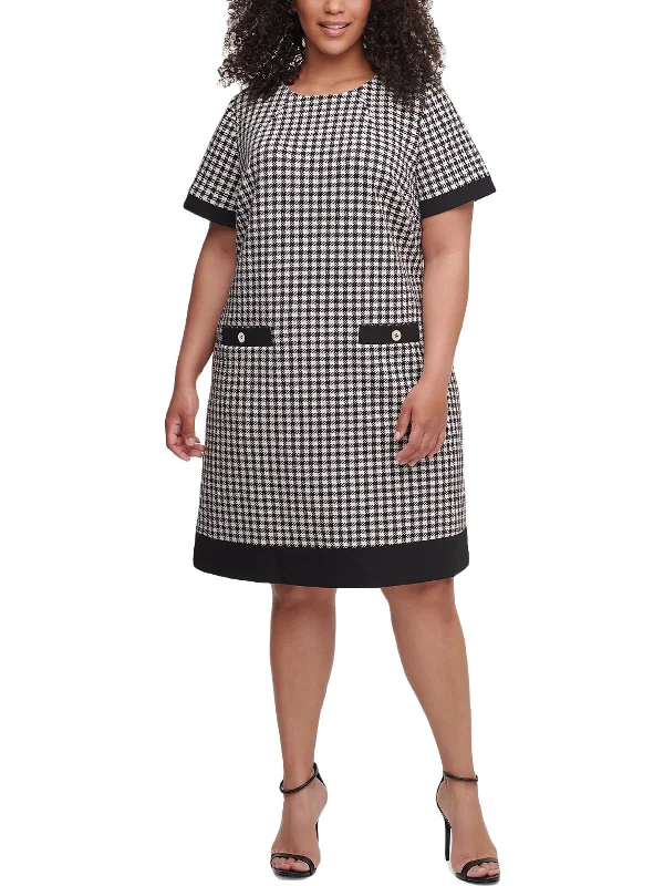 Plus Womens Houndstooth Knee-Length Wear to Work Dress