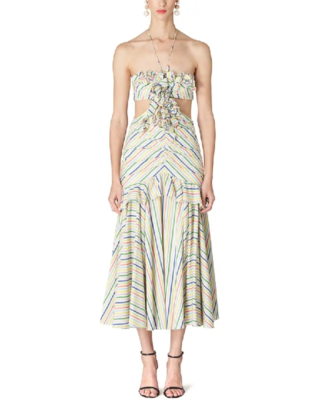 Carolina Herrera Halter Bandeau Ruffled Edge Midi Dress