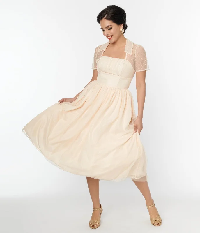 Unique Vintage Peach Clip Dot Bridal Libby Swing Dress