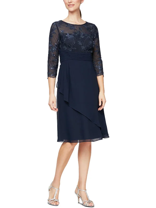 Womens Pintuck Midi Cocktail and Party Dress