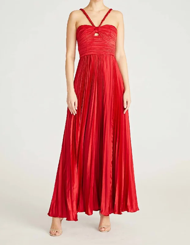 Idra Braided Strap Gown In Cranberry Red