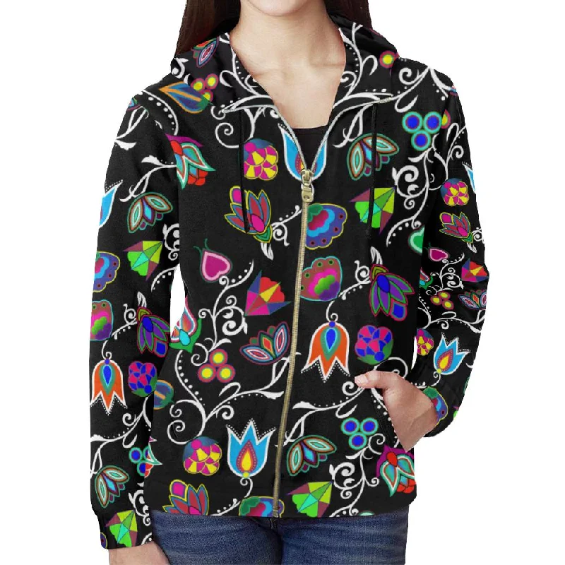 Indigenous Paisley Black Full Zip Hoodie for Women