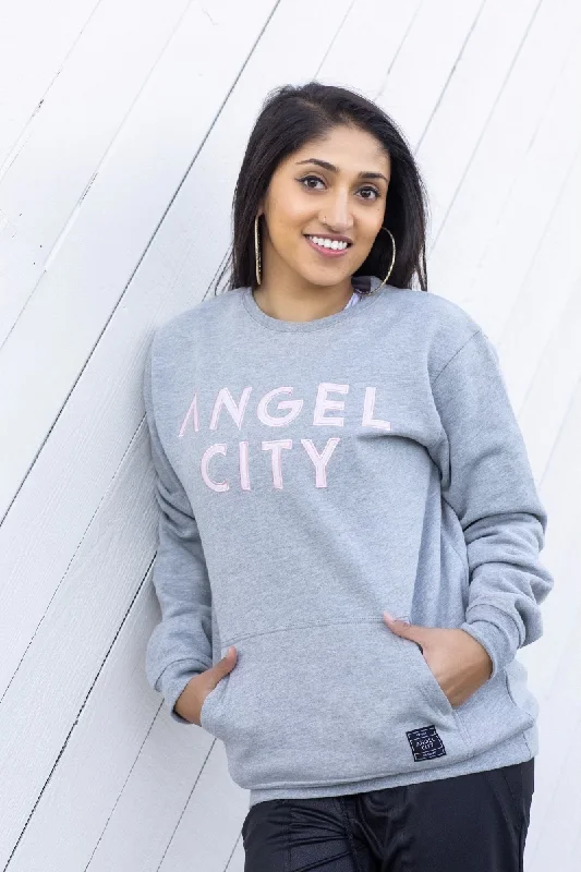 Angel City FC Unisex Embroidered Felt Wordmark Grey Crewneck Sweater