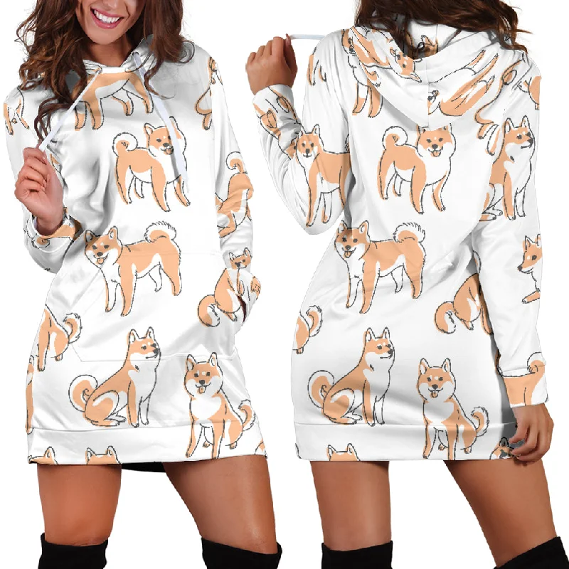 Shiba Inu Dog Pattern Women'S Hoodie Dress