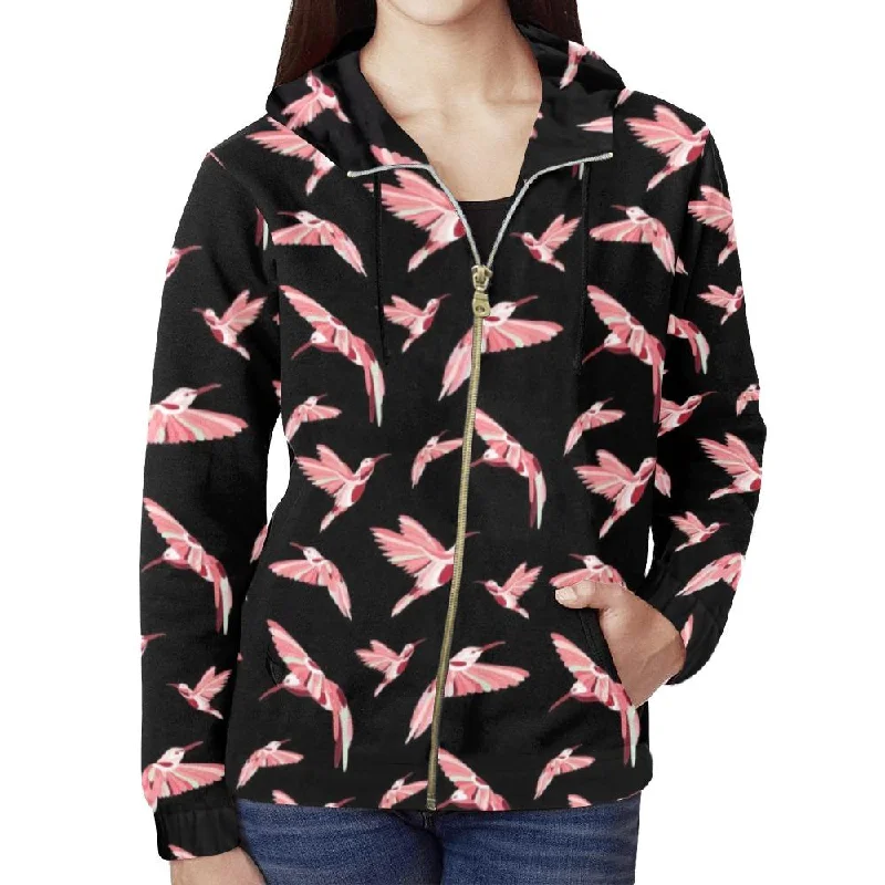 Strawberry Black Full Zip Hoodie for Women