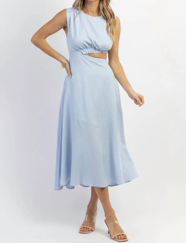 Cutout Linen Midi Dress In Sky Blue