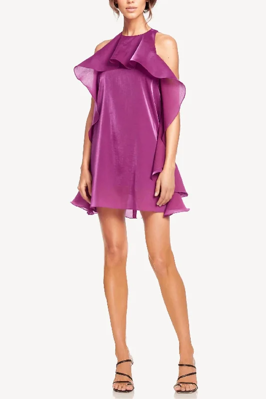 Halter Ruffle Mini Dress In Fuschia