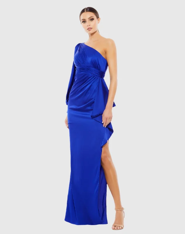 Blue One Shoulder Bishop Sleeve Gown