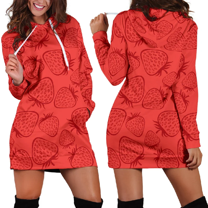 Strawberry Pattern Red Background Women'S Hoodie Dress