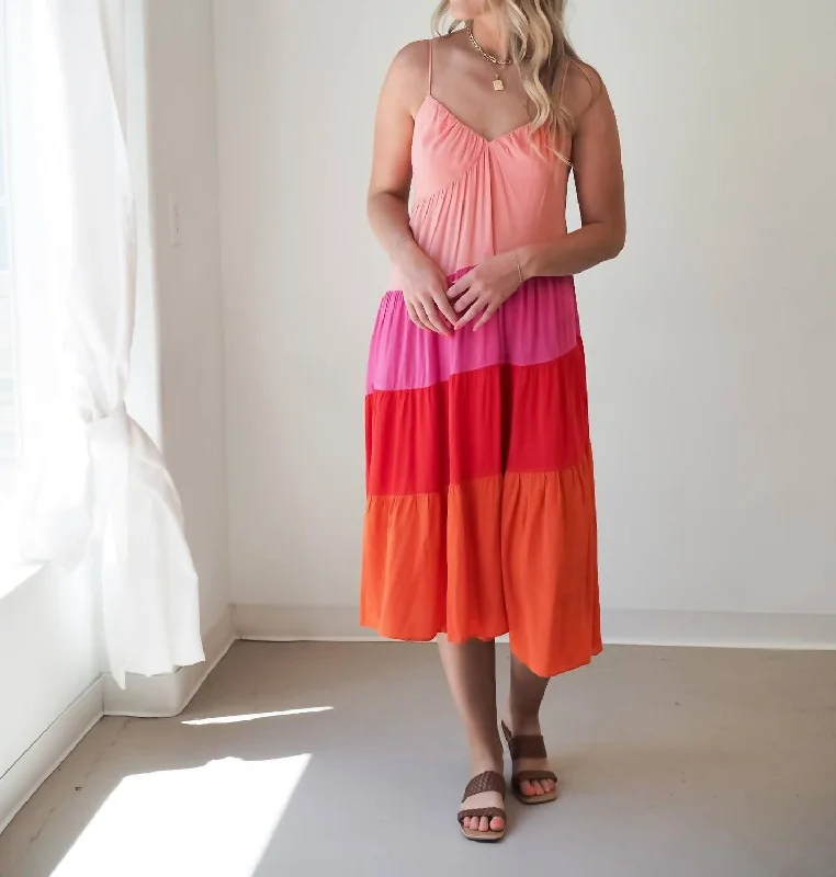 Positano Color Block Maxi Dress In Pink