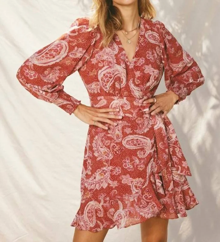 The Adobe Paisley Print Wrap Mini Dress In Rose