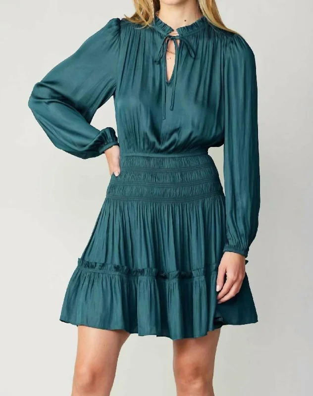 Balloon Sleeve Mini Dress In Dark Teal