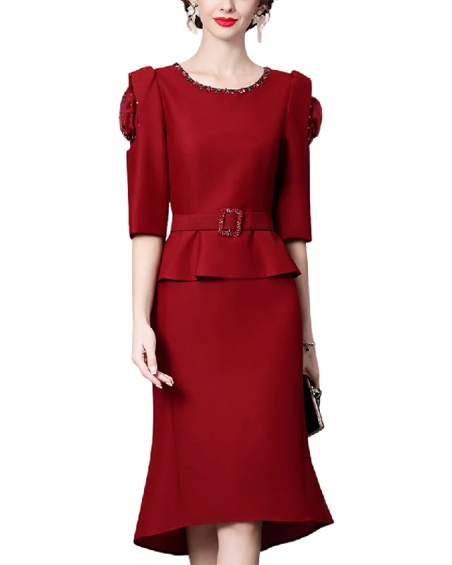 Anette Elbow-Sleeve Midi Dress