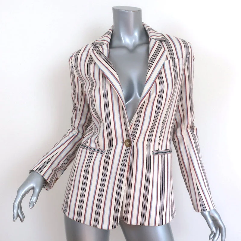 Derek Lam 10 Crosby Blazer Ecru Striped Stretch Cotton Size 0 One-Button Jacket