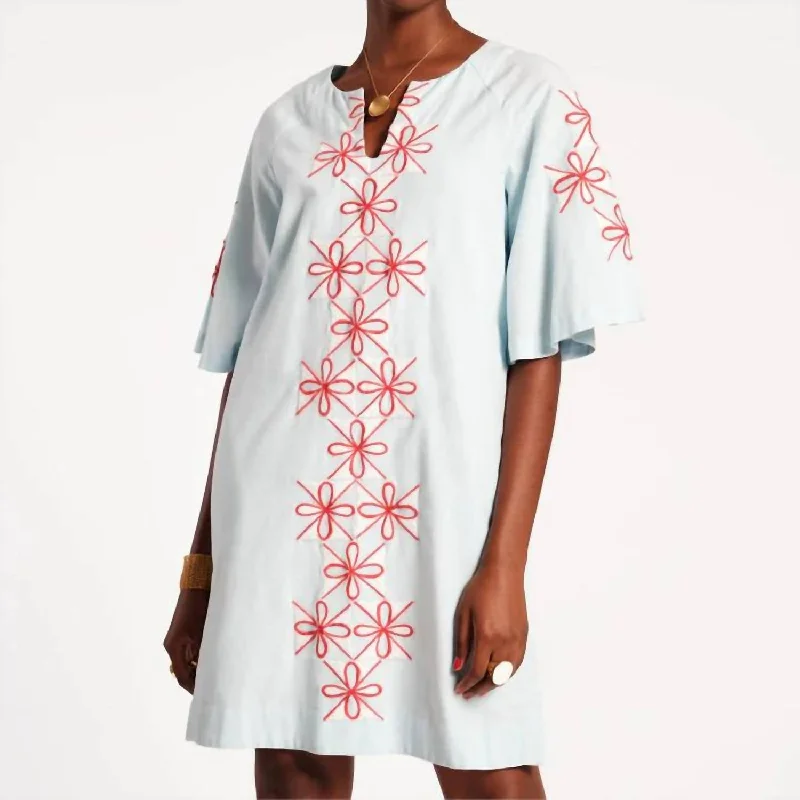 Charming Mini Caftan In Light Blue Gambit Print