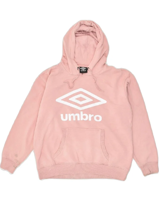 UMBRO Womens Oversized Graphic Hoodie Jumper UK 10 Small Pink Cotton