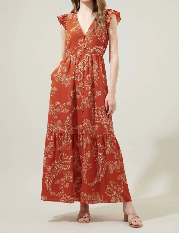 Paisley Maxi Dress In Rust/ivory