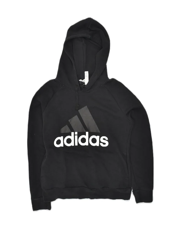 ADIDAS Womens Graphic Hoodie Jumper UK 12/14 Medium Black Cotton