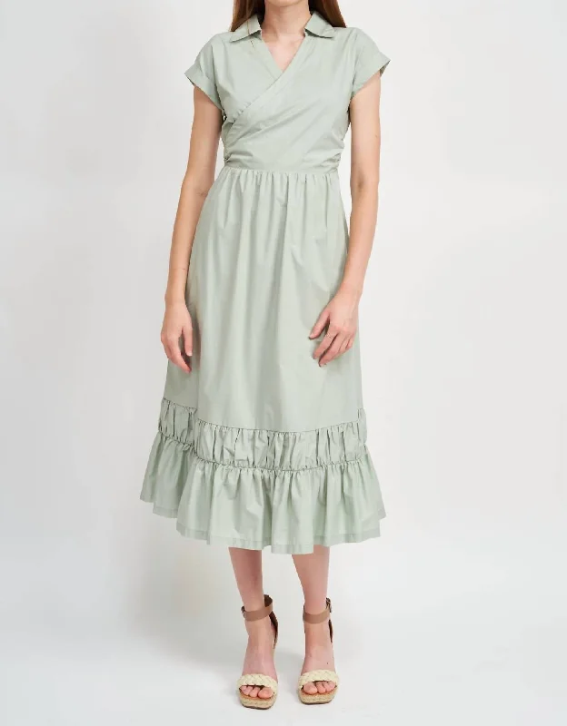 Alora Wrap Midi Dress In Seafoam Green