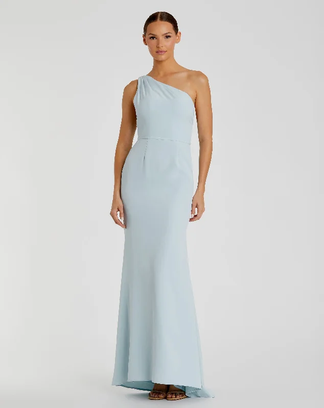 Blue One Shoulder Jersey Mermaid Gown