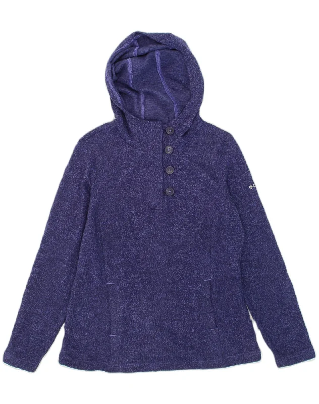 COLUMBIA Womens Button Neck Hoodie Jumper UK 16 Large Navy Blue Polyester