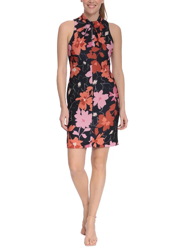 Petites Womens Floral Halter Sheath Dress