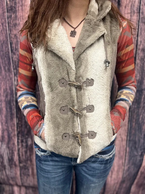 Women's Montanaco Clothing Company Taupe Faux Fur Vest