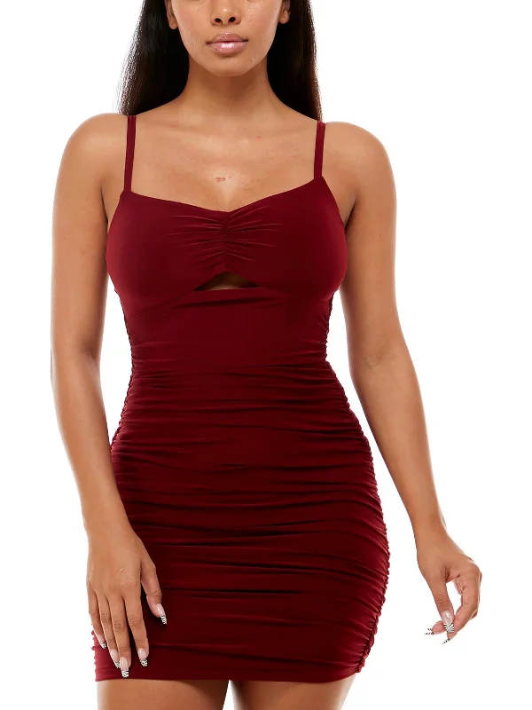 Juniors Womens Front Cut Out Ruched Sides Bodycon Dress