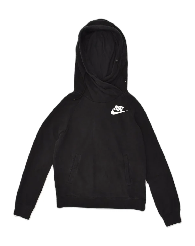 NIKE Womens Hoodie Jumper UK 12 Medium Black Cotton