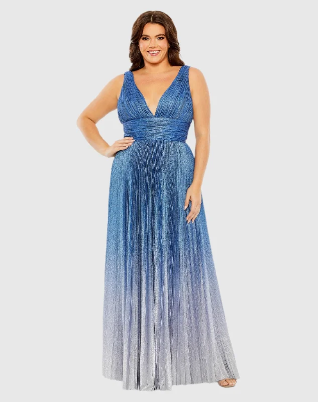 V-Neck Ombre Pleated Gown