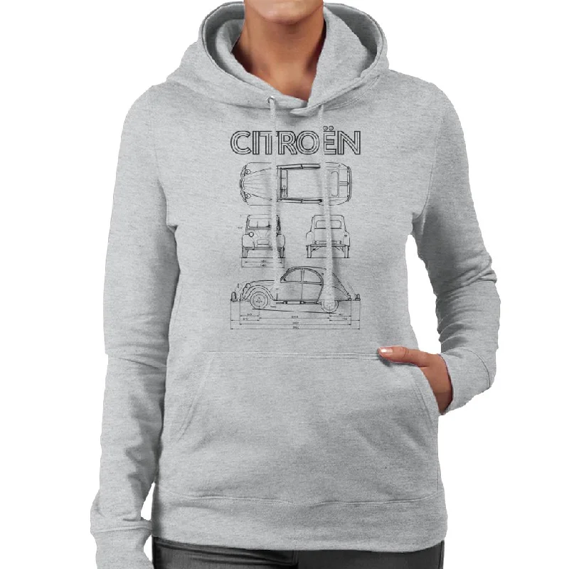 Citroën 2CV Black Diagram Views Women's Hooded Sweatshirt