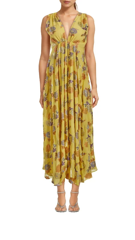 Regina Dress In Yellow Metallic