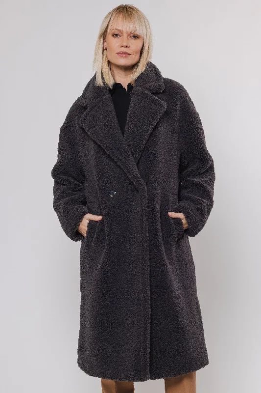 Rino & Pelle Elicia 7002412 Teddy Double Breasted Coat Graphite