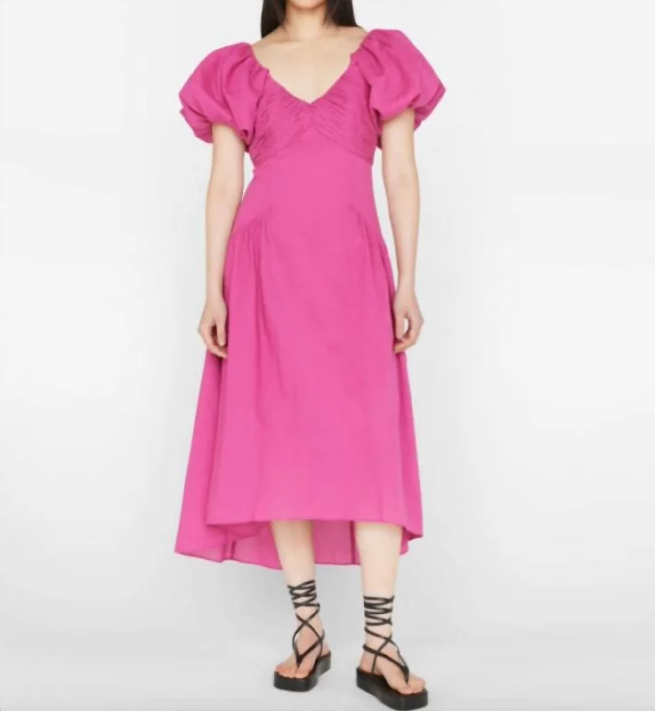 Puff Sleeve Dress In Fuchsia