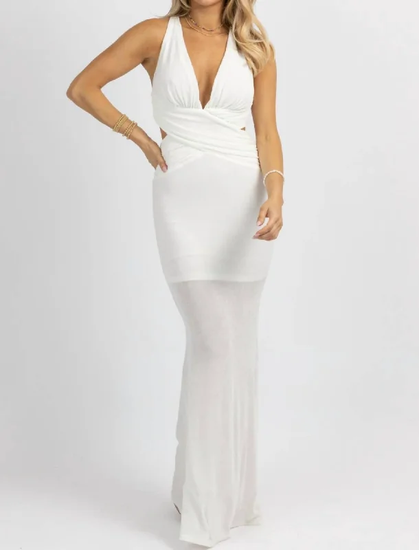 Slinky Cutout Lined Maxi Dress In White